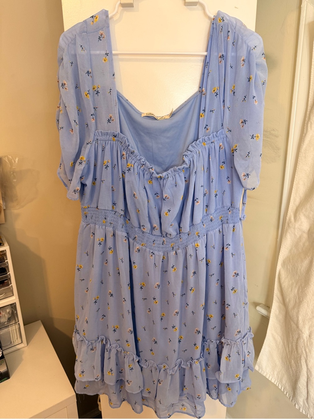 Light Blue Floral Smocked Waist Plus Size Dress - Picture 3 of 6